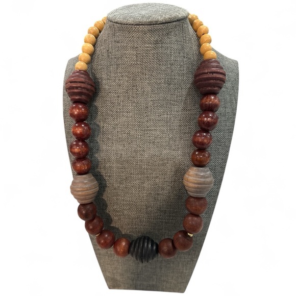 Jewelry - 🌿 Vintage Chunky Wooden Bead Statement Necklace